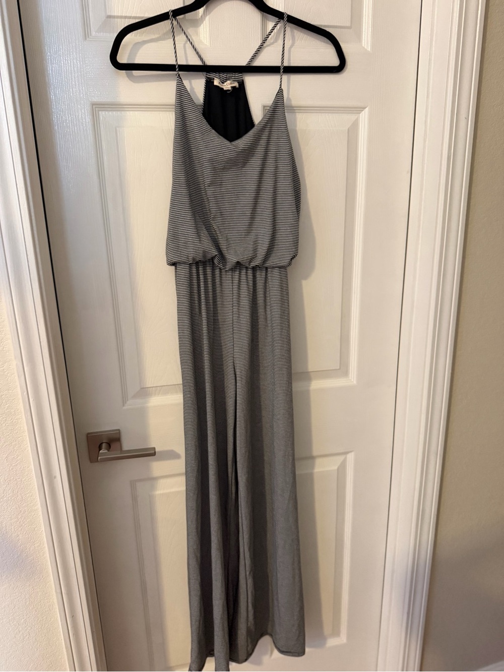 Rolla Coster Black and White Striped Halter Jumpsuit